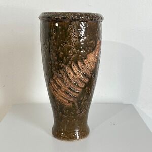 Unbranded Studio Pottery Vase Home Decor OS Brown Fern Leaf Textured Ceramic